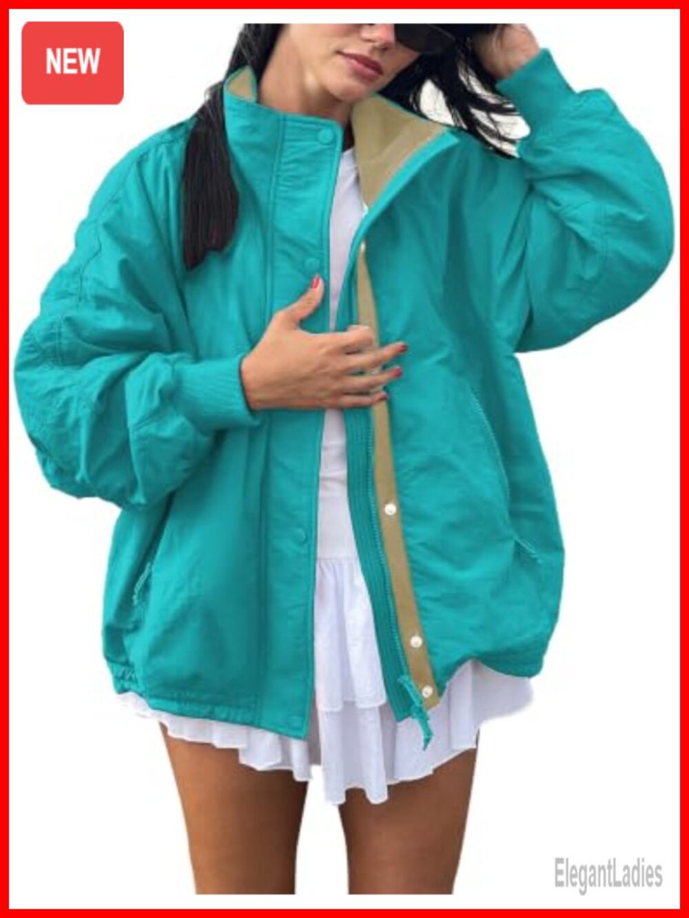 Women's Windproof Fleece Lined Lightweight Anorak Jacket Zip Front
